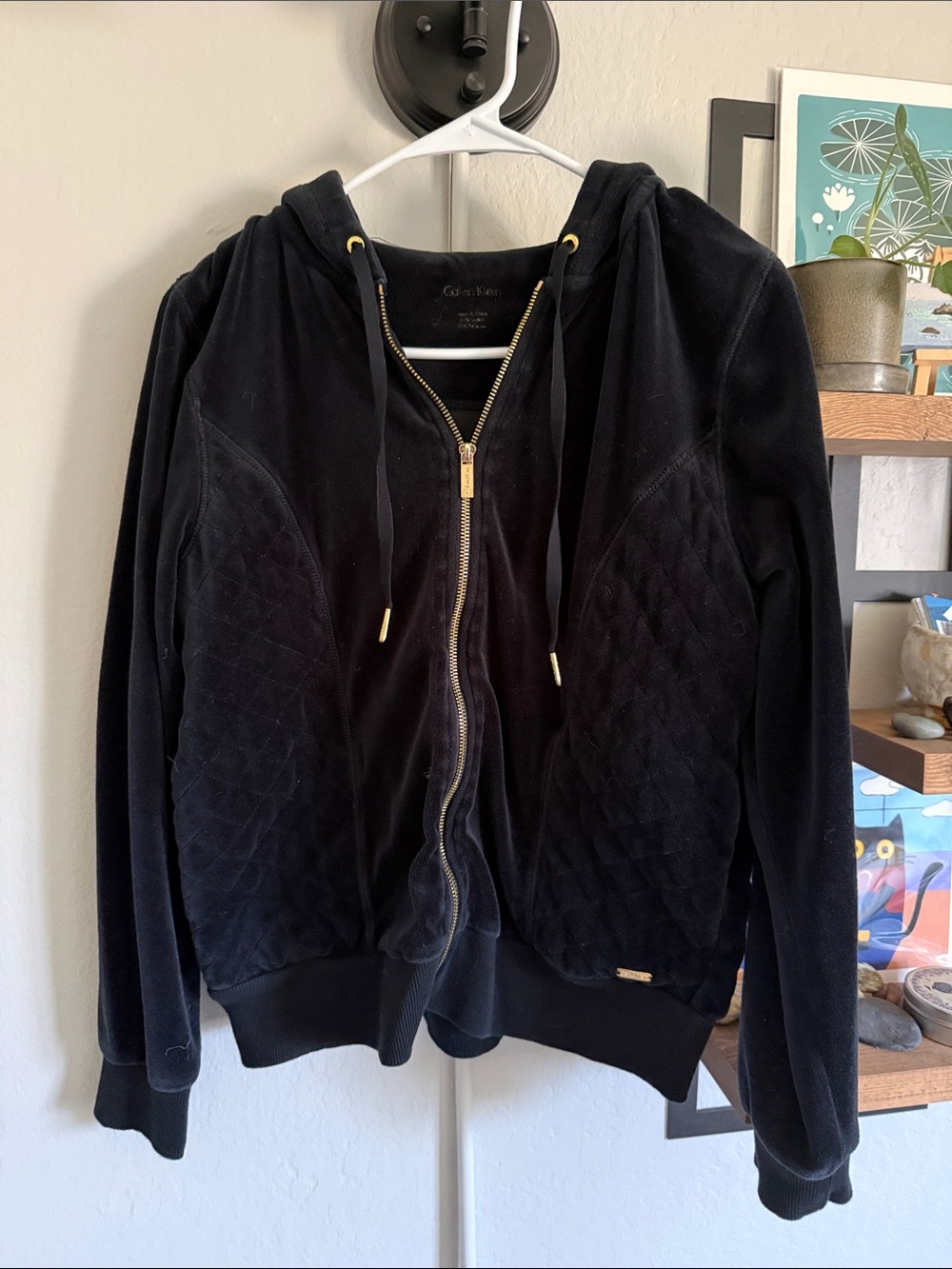 Calvin Klein Black Quilted Velvet Zip-Up Hoodie